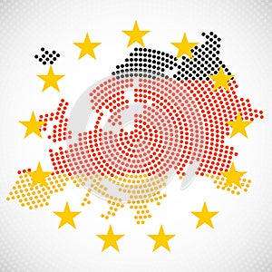 Abstract Europe map of radial dots with Germany flag inside