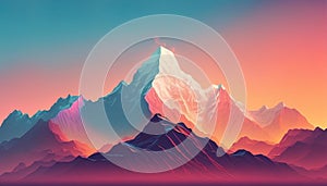 Abstract Everest mountain with twilight sky landscape background. Digital illustration generative AI.