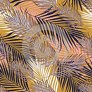 Abstract exotic plant seamless pattern. Tropical palm leaves pattern