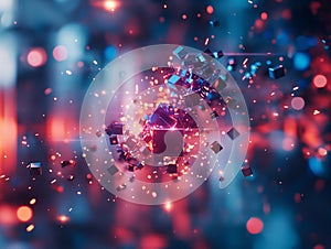 Abstract Exploding Cubes with Neon Lights