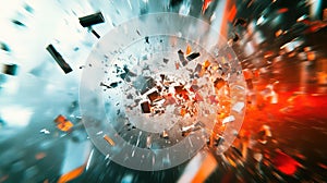 Abstract exploding fragments creating dynamic energy burst background