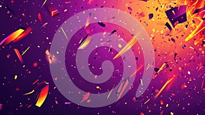 Abstract exploding fragments creating dynamic neon background