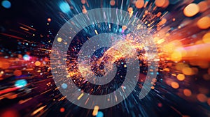 Abstract exploding light particles creating cosmic energy motion