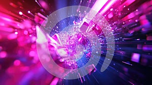 Abstract exploding light particles creating geometric burst