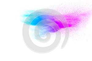 Abstract explosion of blue-pink dust on white background