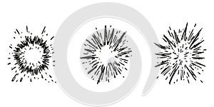 Abstract Explosion Burst Elements Set. Dynamic Energy And Impact Collection. Isolated Vector Illustration