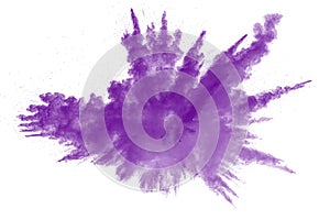 Abstract explosion of purple dust on white background.