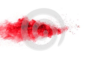 Abstract explosion of red dust on white background.