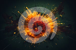 abstract explosion with red orange yellow and black splashes on a dark background