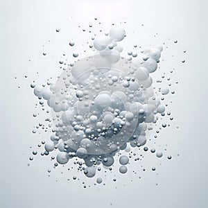 Abstract explosion of white bubbles and particles against a light background