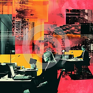 Abstract Expressionism Meets Fauvism In Office Eternity: A Mixed Media Photography Collage