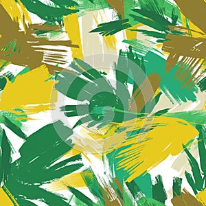 Abstract Expressionist Brushstroke Painting in Green and Yellow