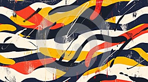 Abstract expressionist painting with bold brush strokes in red, blue, and yellow