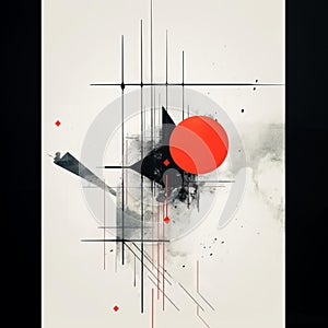 Vibrant Red Circle Minimalist Art Informel Composition Dominates
