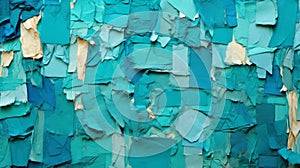 Abstract Expressionistic Collage: Blue Wall Of Newspaper Strips