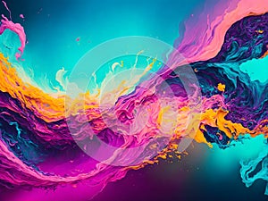 An abstract expressionistic composition featuring vibrant swirl and wave shapes