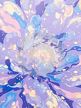 Abstract expressive artwork of flower. Colorful paint stains. Floral gouache or acrylic painting. Explosion and splash