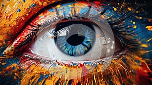 Abstract Eye Art: Uhd Close-up With Colorful Paint Brushstrokes