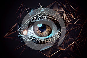 Abstract eye building polygonal lines created with Generative Ai