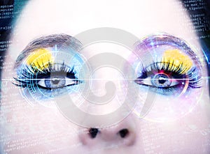 Abstract eye with digital circle. Futuristic vision science and identification concept