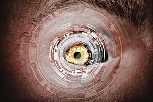 Abstract eye with digital circle. Futuristic vision science and identification concept