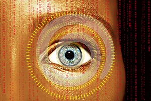 Abstract eye with digital circle. Futuristic vision science and identification concept