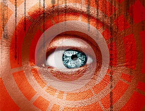 Abstract eye with digital circle. Futuristic vision science and identification concept