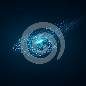 Abstract eye illustration with binary code, network connections for data security concept