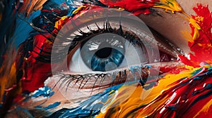 Abstract Eye Makeup With Colorful Paint Brushstrokes