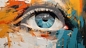 Abstract Eye Painting With Blue And Orange Colors