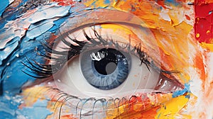Abstract Eye Painting In Light Orange And Dark Azure