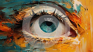 Abstract Eye Painting: Vibrant Palette Knife Artwork With Twitching Eye