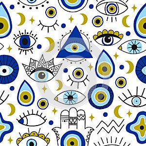 Abstract eyes pattern. Evil hand drawn turkish eyes trendy backdrop. Contemporary magical eye talisman seamless vector