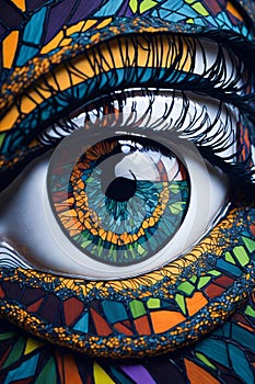 Abstract Eyes Vibrant Stain Glass Artwork with Mesmerizing Patterns, Ai Generative