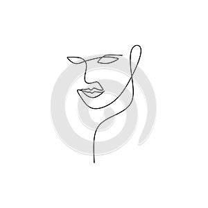 Abstract face continuous one line drawing vector illustration minimalism style on white background. Good for poster art and