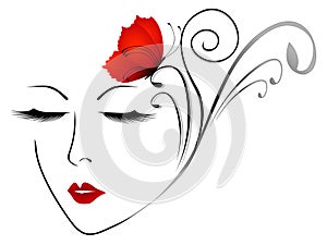 Abstract face of a girl with a red butterfly.