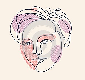 Abstract face girl vector portrait, abstraction art woman head, hand drawn minimal modern artwork, painted human facial
