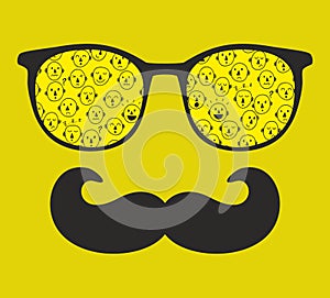 Abstract face of man in glasses with moustaches.