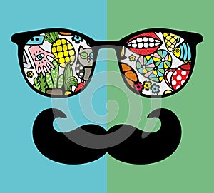 Abstract face of man in glasses with moustaches.