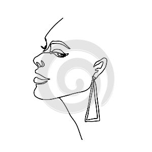Abstract face one line drawing. Beauty Woman portrait isolated on white. Minimalistic style. Continuous line