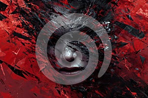 abstract face symbolizes a burst splash of violent energy dark red color