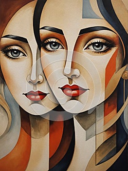 abstract faces. An abstract painting of female faces