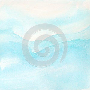 Abstract faded blue watercolor paper painted with waves