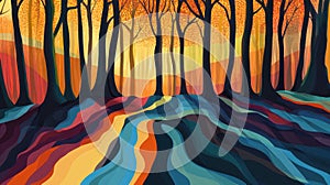 Abstract Fall Forest with Wavy Patterned Ground