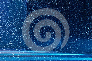 Abstract Falling Snow On Dark Blue Background