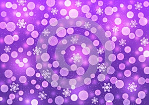 Abstract Falling Snowflakes and Bokeh in Purple Background