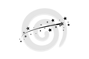 Abstract Falling Star - Black Shooting Star with Elegant Star Trail on White Background - Meteoroid, Comet, Asteroid