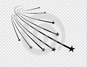 Abstract Falling Star Vector - Black Shooting Star with Elegant Star Trail on White Background - Meteoroid, Comet