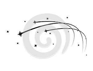 Abstract Falling Star Vector - Black Shooting Star with Elegant Star Trail on White Background - Meteoroid, Comet