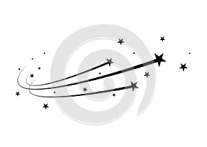 Abstract Falling Star Vector - Black Shooting Star with Elegant Star Trail on White Background - Meteoroid, Comet